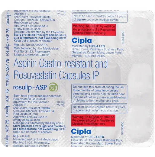 rosulip asp 10/75mg capsule 15's